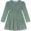 Jade Velvet Bow Dress, Green - Dresses - 1 - thumbnail