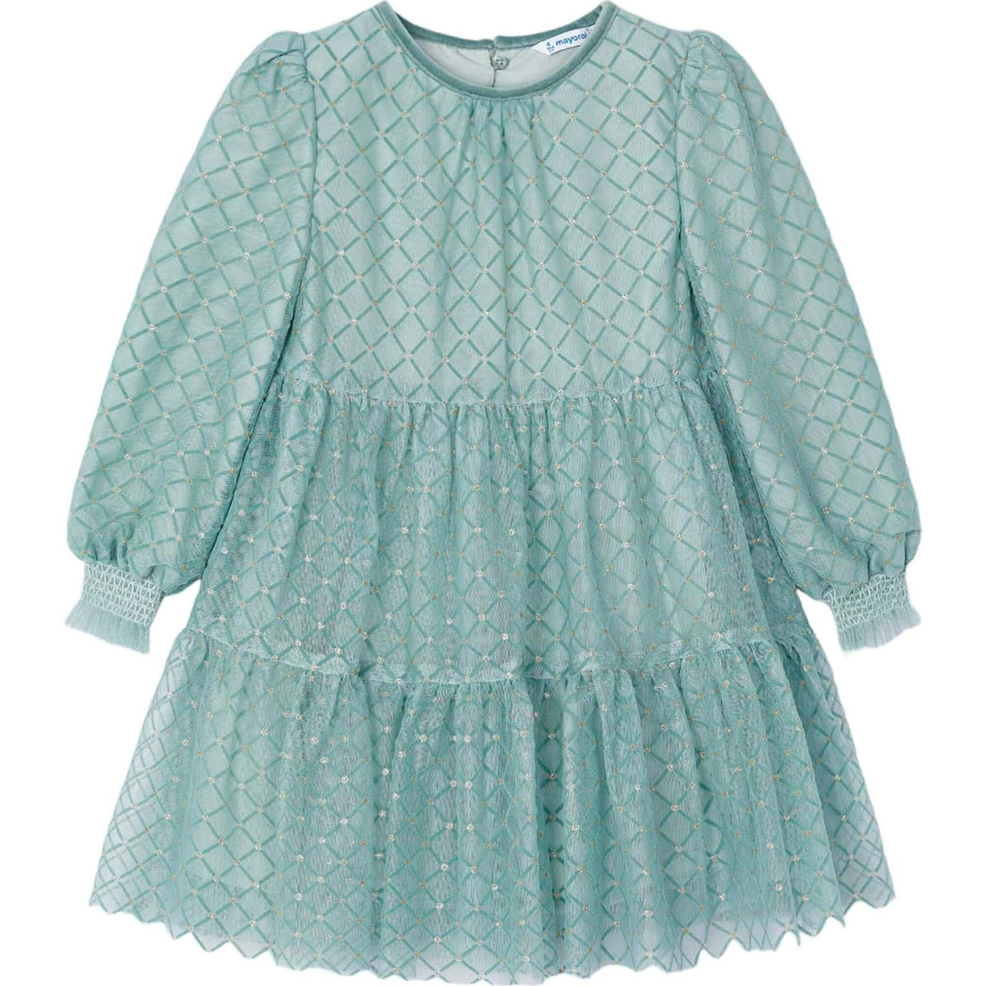 green emerald velvet dress Mayoral Girls' Green Linen Embossed Flower Dress 3916