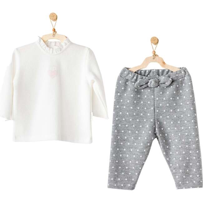 Kitten Heart Print Outfit, White - Mixed Apparel Set - 2