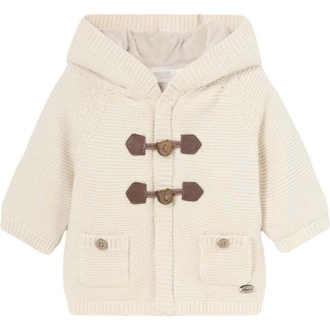 Hooded Knit Cardigan, Beige - Cardigans - 1