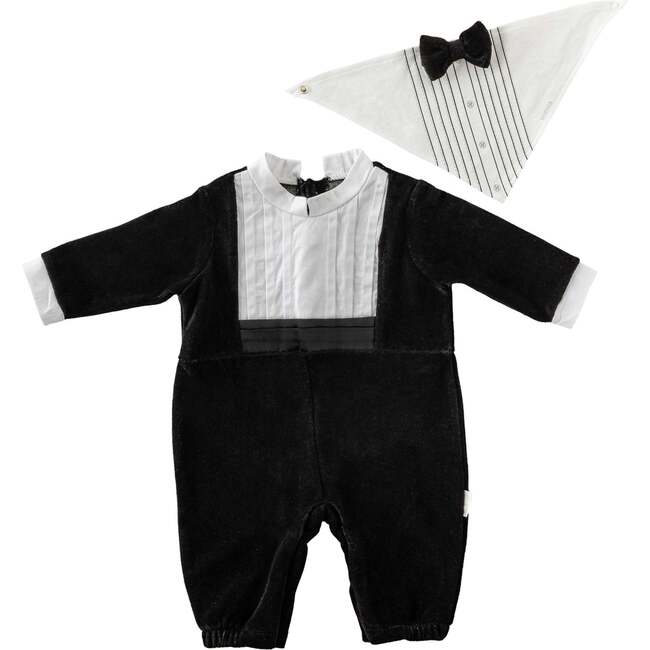 Holiday Velvet Romper & Bib, Black