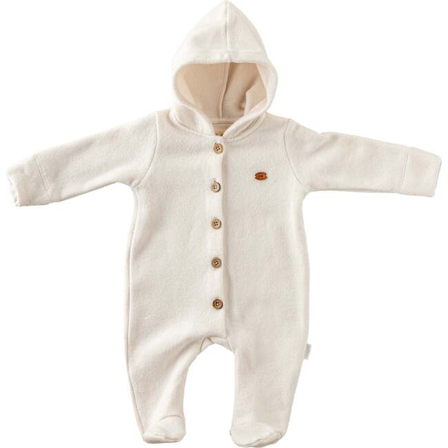 Hood Buttoned Romper, Cream - Rompers - 1