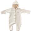 Hood Buttoned Romper, Cream - Rompers - 1 - thumbnail