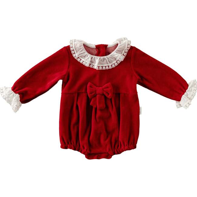 Holiday Ruffle Velvet Bodysuit, Red