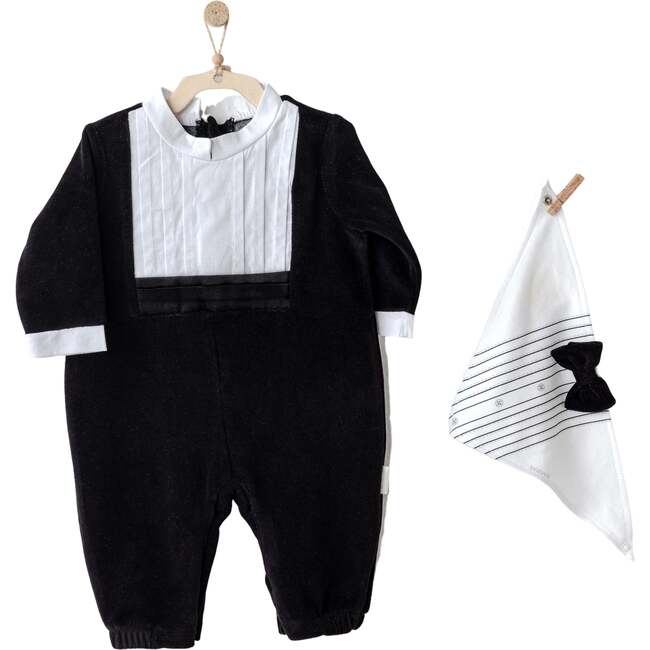 Holiday Velvet Romper & Bib, Black - Onesies - 2