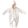 Hood Buttoned Romper, Cream - Rompers - 2