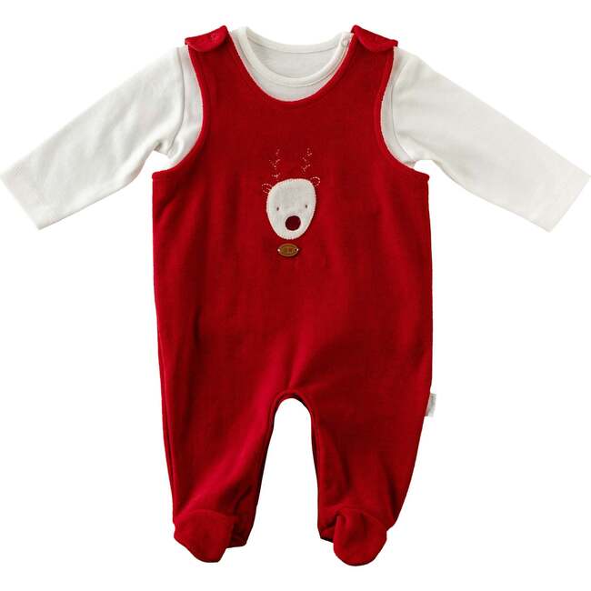 Holiday Reindeer Velvet Babygrow, Red