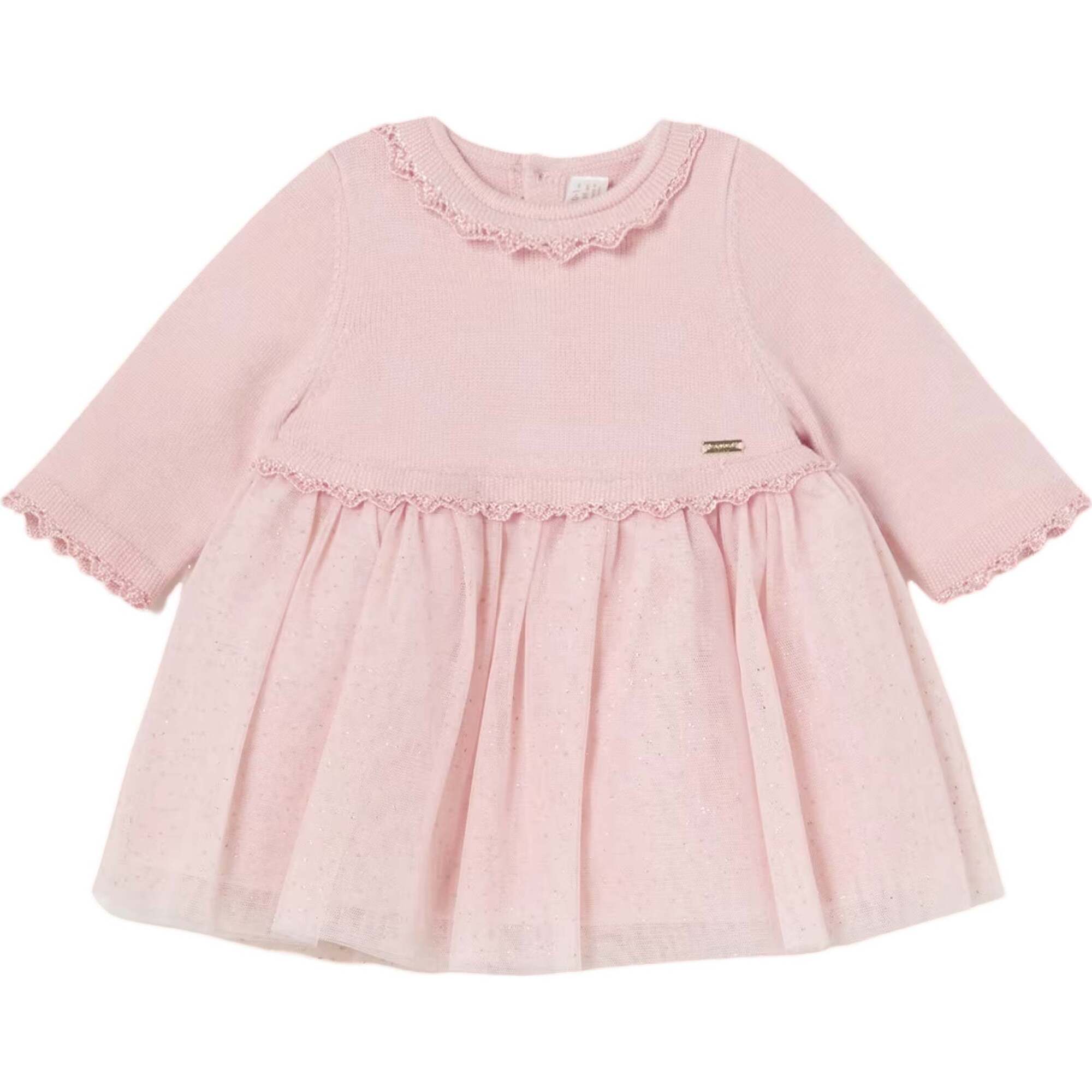 Glitter Tulle Jersey Dress, Pink - Dresses - 1