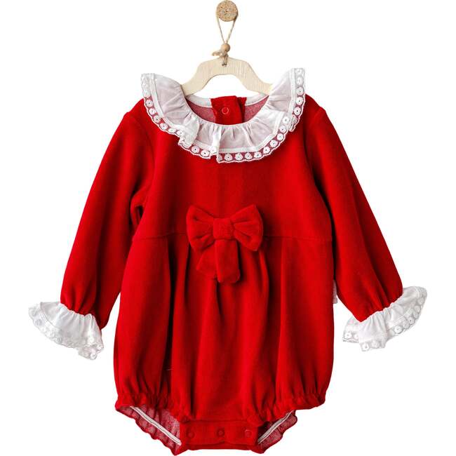 Holiday Ruffle Velvet Bodysuit, Red - Onesies - 2