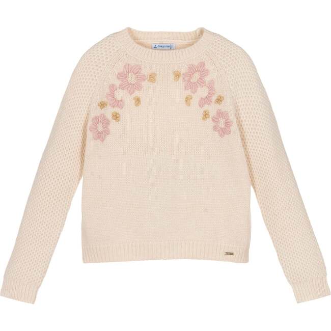 Floral Knit Sweater, Beige