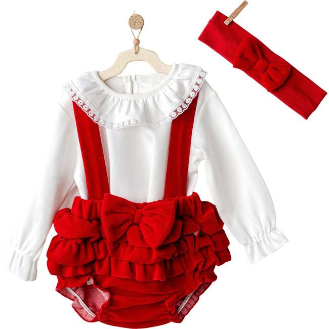 Holiday Ruffle Outfit & Headband, Red - Mixed Apparel Set - 4