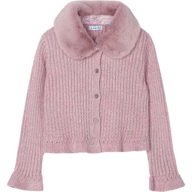 Faux Fur Collar Cardigan, Pink