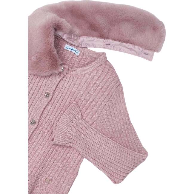 Faux Fur Collar Cardigan, Pink - Cardigans - 2