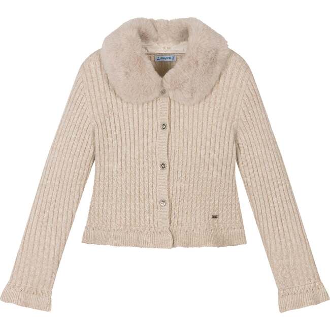 Faux Fur Collar Cadigan, Beige