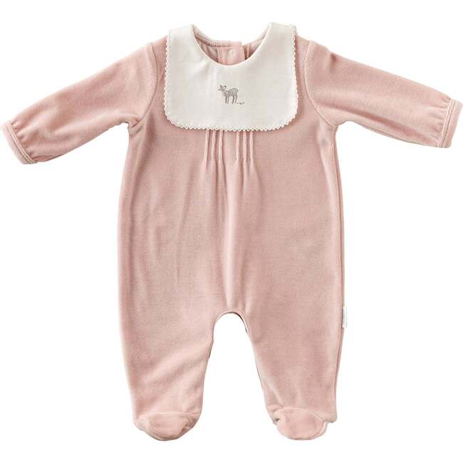 Deer Bib Velvet Babygrow, Pink