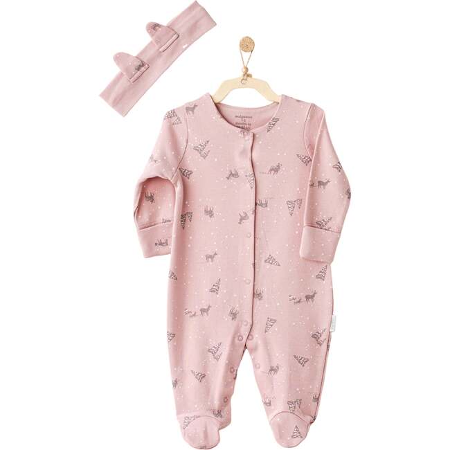 Deer Print Babygrow & Headband, Pink