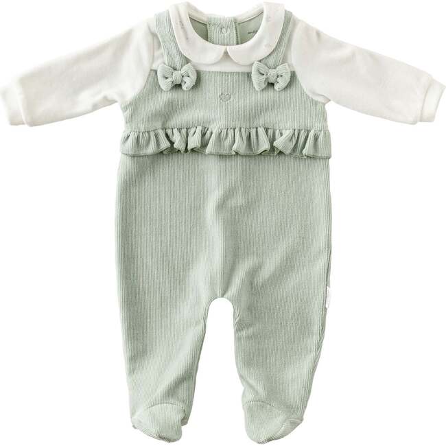 Bow Ruffle Velvet Babygrow, Green