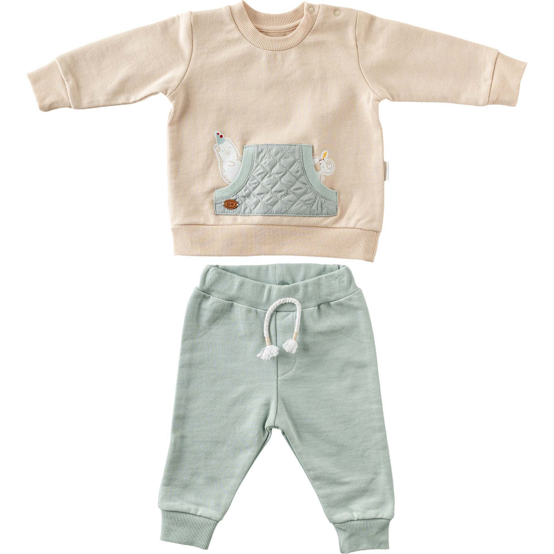 Circus Party Print Tracksuit, Beige - Mixed Apparel Set - 1