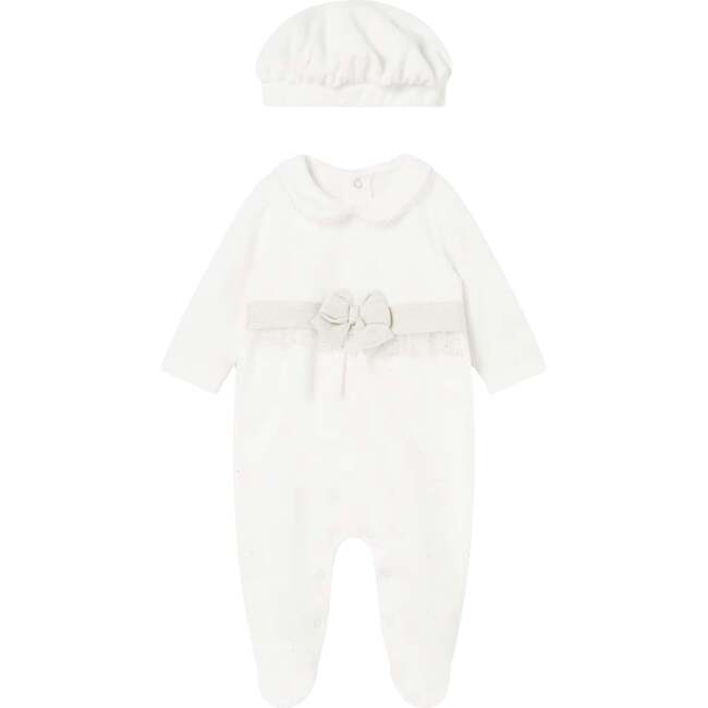 Bow Formal Babygrow & Beret, White