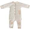 Bear Striped Romper, Beige - Onesies - 1 - thumbnail