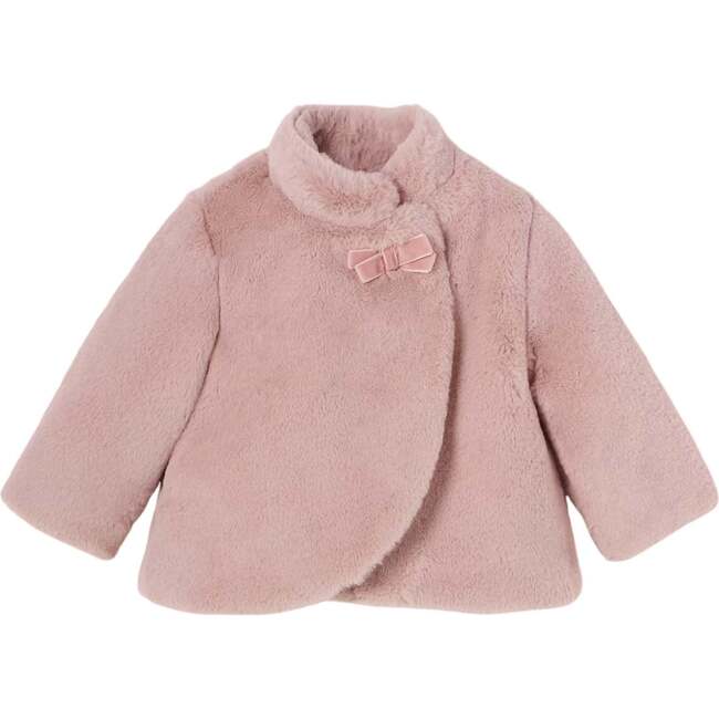 Bow Faux Fur Coat, Pink