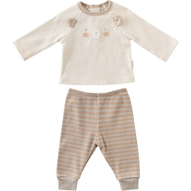 Bear Striped Graphic Outfit, Beige