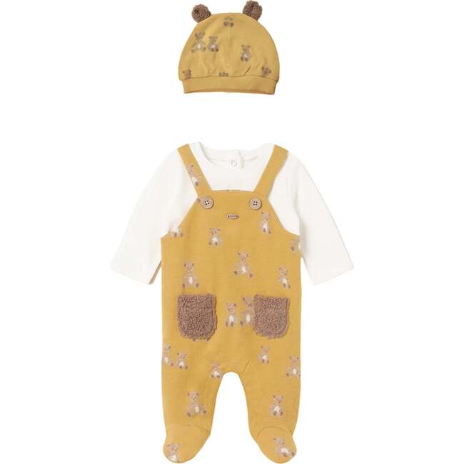 Bear Overalls Babygrow & Beanie, Yellow