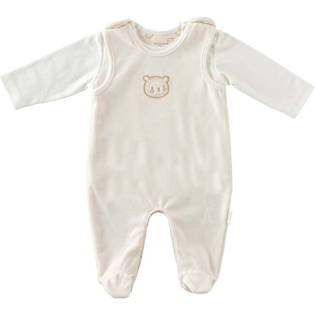 Bear Graphic Overall Babygrow, Cream