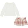 Girl Graphic Plaid Outfit, Ivory - Mixed Apparel Set - 2