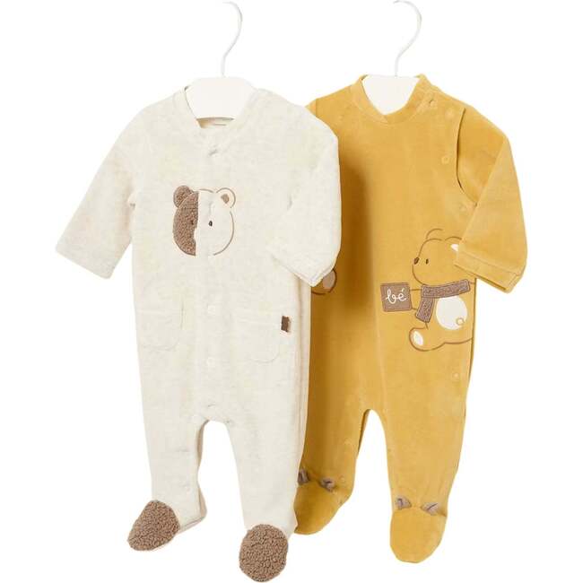 2pc Bear Velour Babygrow Set, Yellow