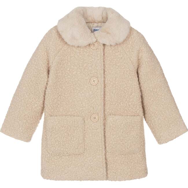 Faux Fur Collar Winter Peacoat, Beige