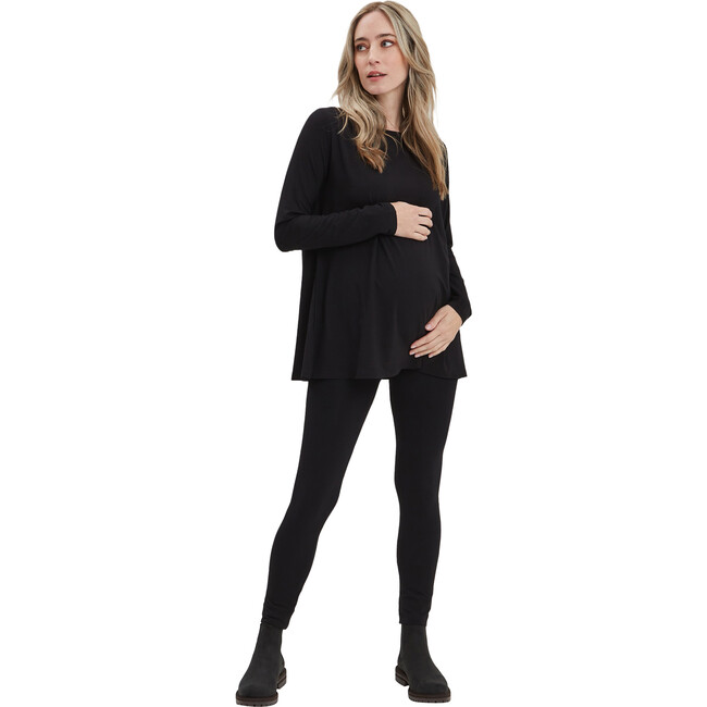 Nicolette Boat Neck Long Sleeve Nursing Tee, Black