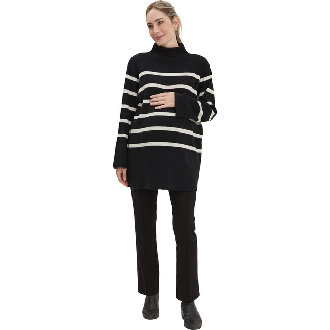 Sarabeth Turtle Neck Long Sleeve Maternity Sweater, White Stripe & Black