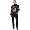 Sarabeth Turtle Neck Long Sleeve Maternity Sweater, White Stripe & Black - Sweaters - 1 - thumbnail