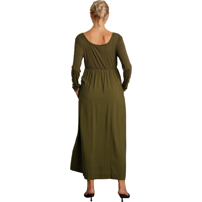 Maeve Round Neck Long Sleeve 4-Way Stretch Maternity Dress, Moss - Dresses - 3