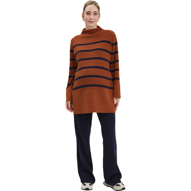 Sarabeth Turtle Neck Long Sleeve Maternity Sweater, Navy Stripe & Rust