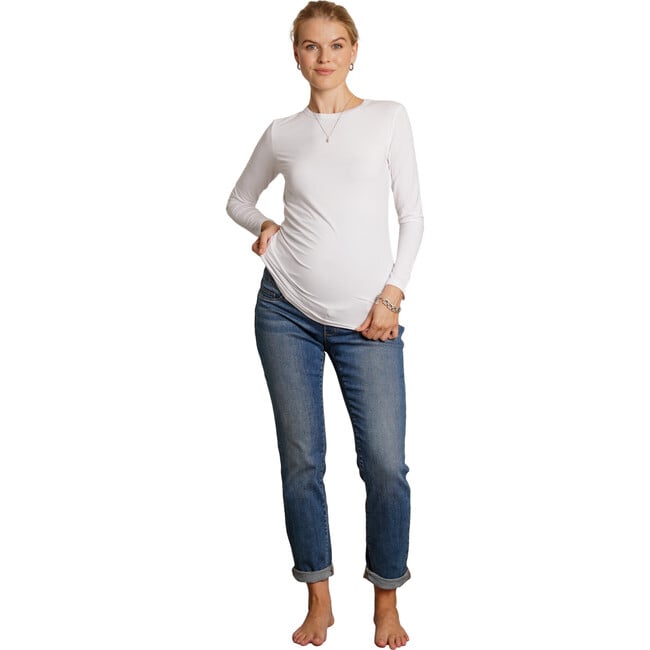 Liv Long Sleeve Crew Neck Maternity Tee, White