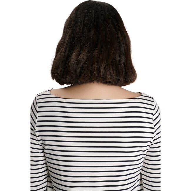 Nicolette Boat Neck Long Sleeve Nursing Tee, Navy Stripe - T-Shirts - 3