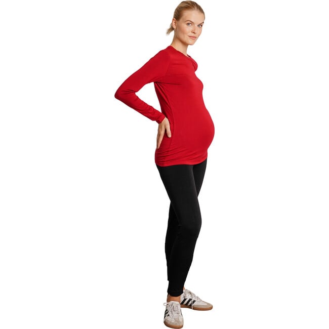 Liv Long Sleeve Crew Neck Maternity Tee, Merlot - T-Shirts - 2