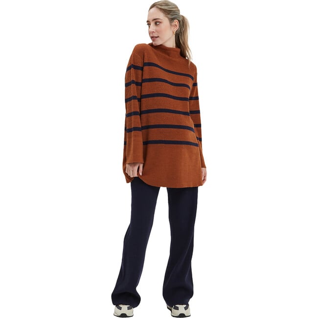 Sarabeth Turtle Neck Long Sleeve Maternity Sweater, Navy Stripe & Rust - Sweaters - 2