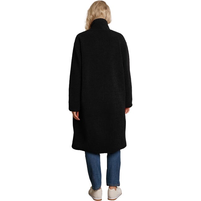 Teddi Stand Collar Double Zipper Long Maternity Coat, Black - Coats - 3