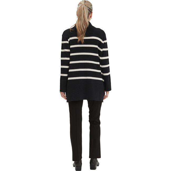 Sarabeth Turtle Neck Long Sleeve Maternity Sweater, White Stripe & Black - Sweaters - 3