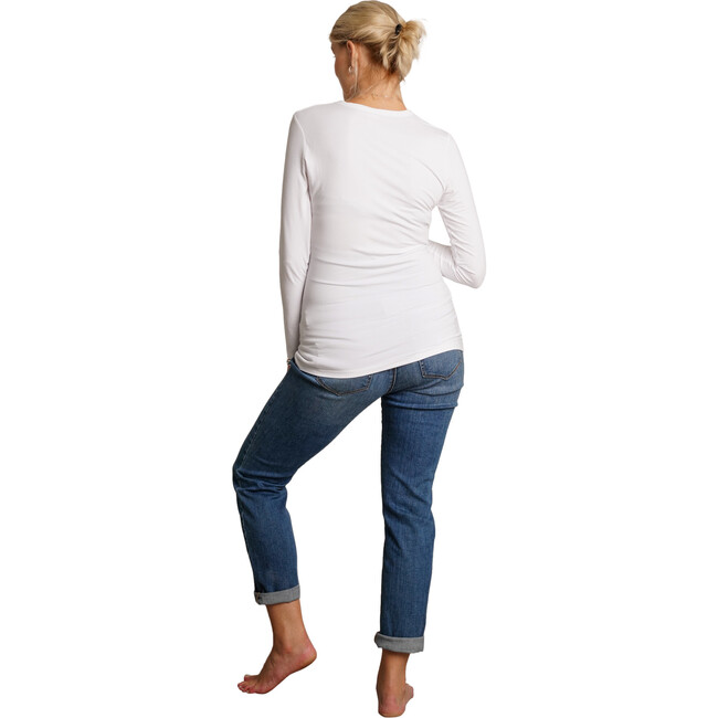 Liv Long Sleeve Crew Neck Maternity Tee, White - T-Shirts - 3