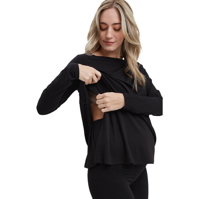 Nicolette Boat Neck Long Sleeve Nursing Tee, Black - T-Shirts - 4