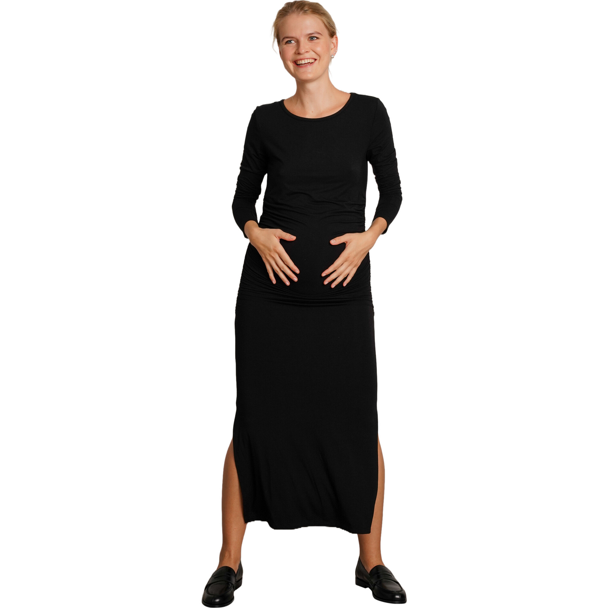 blue dress for baby girl Black Ribbed Mock Neck Maternity Dress – The Prissy Pelican main image 1