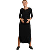 Curve Flattering Fit Round Neck Long Sleeve Side Slit Maternity Dress, Black - Dresses - 1 - thumbnail