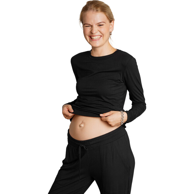 Liv Long Sleeve Crew Neck Maternity Tee, Black