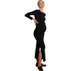 Curve Flattering Fit Round Neck Long Sleeve Side Slit Maternity Dress, Black - Dresses - 2