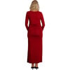 Curve Flattering Fit Round Neck Long Sleeve Side Slit Maternity Dress, Merlot - Dresses - 3