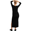 Curve Flattering Fit Round Neck Long Sleeve Side Slit Maternity Dress, Black - Dresses - 3